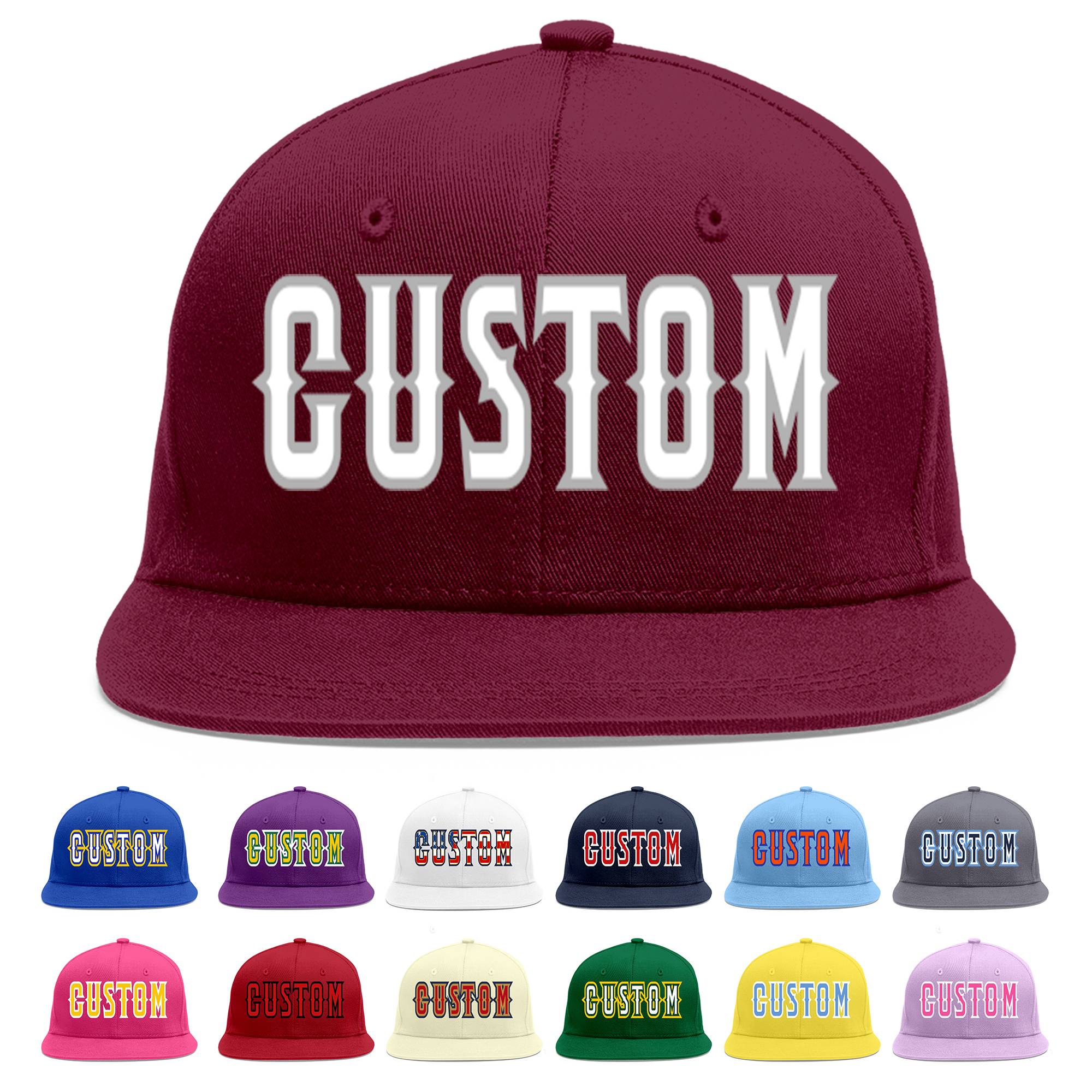 Custom Crimson White-Gray Flat Eaves Sport Baseball Cap