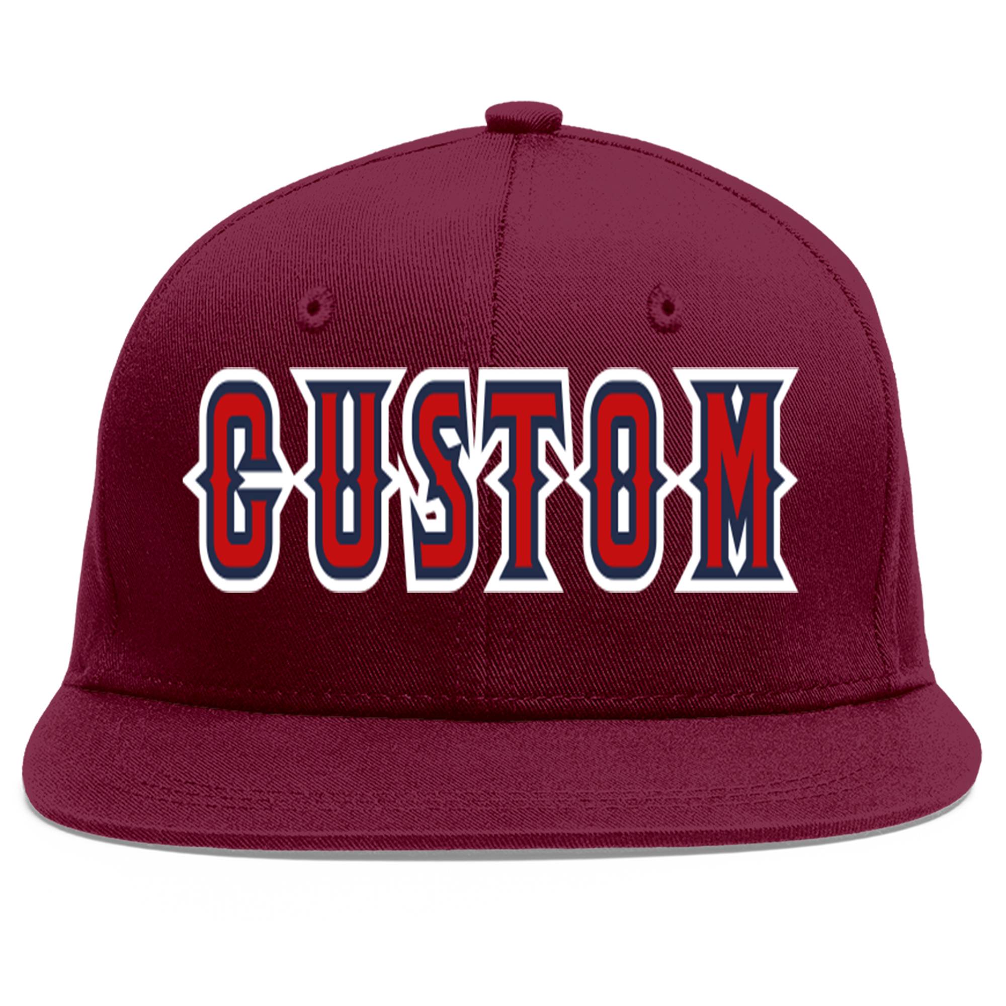 Custom Crimson Red-Navy Flat Eaves Sport Baseball Cap