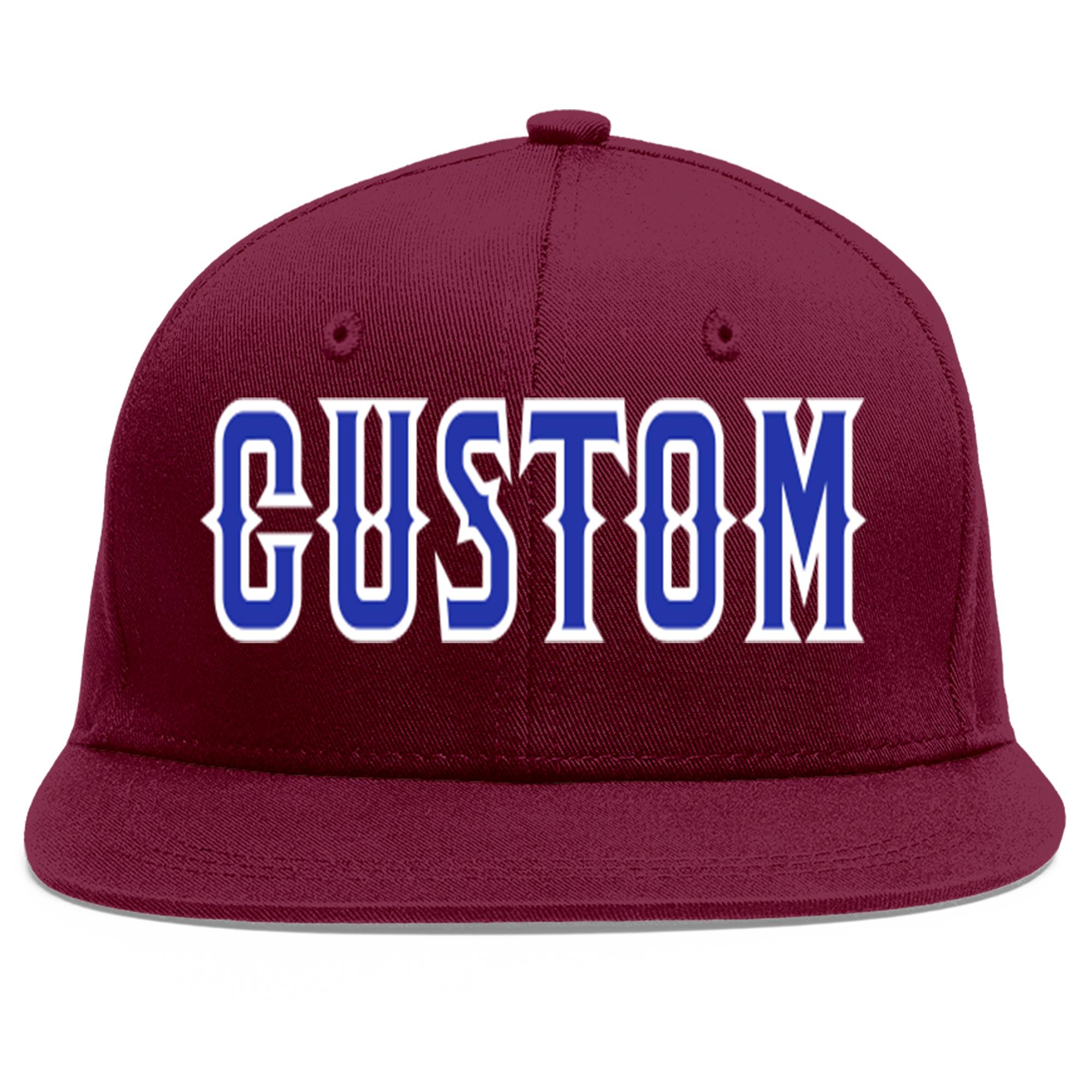 Custom Crimson Royal-White Flat Eaves Sport Baseball Cap