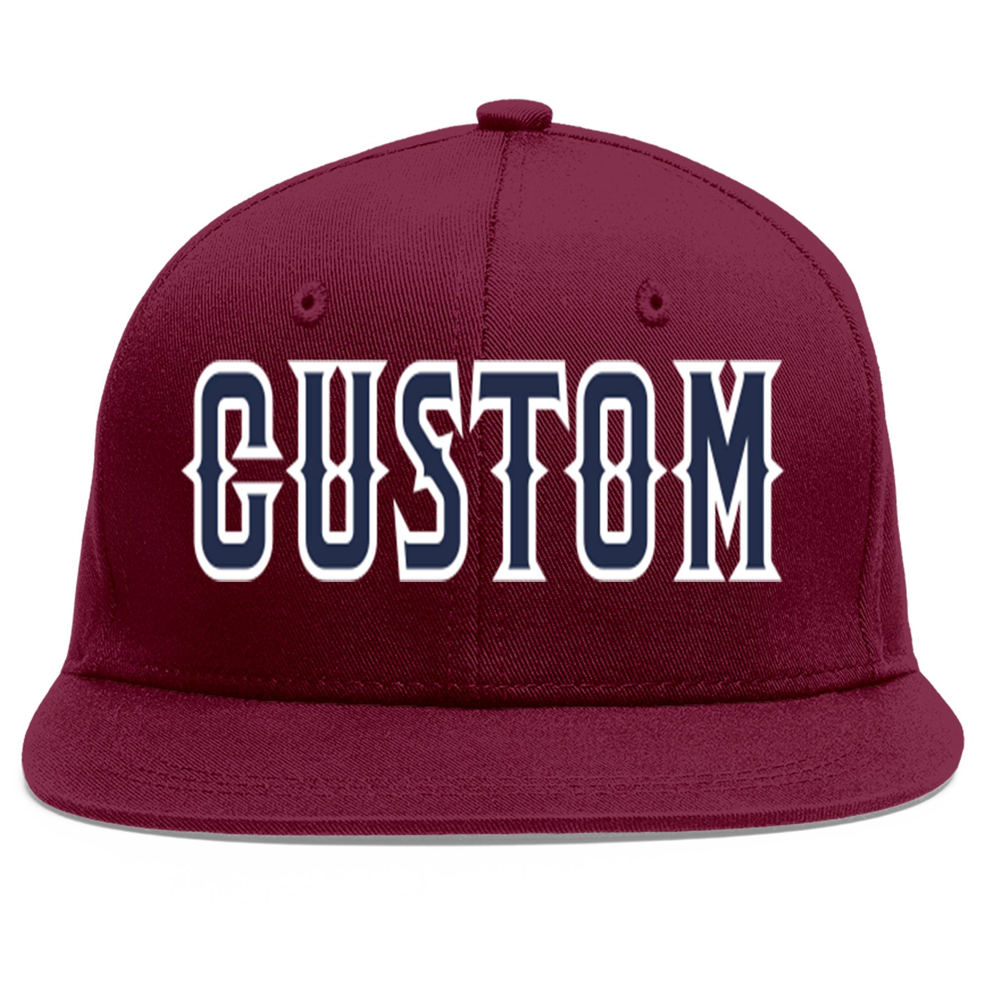 Casquette de baseball sport personnalisée Crimson Navy-White Flat Eaves