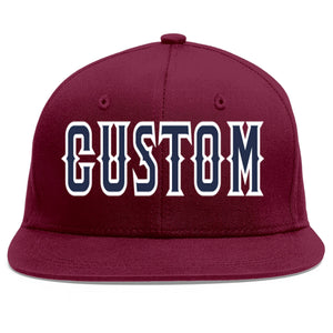 Custom Crimson Navy-White Flat Eaves Sport Baseball Cap