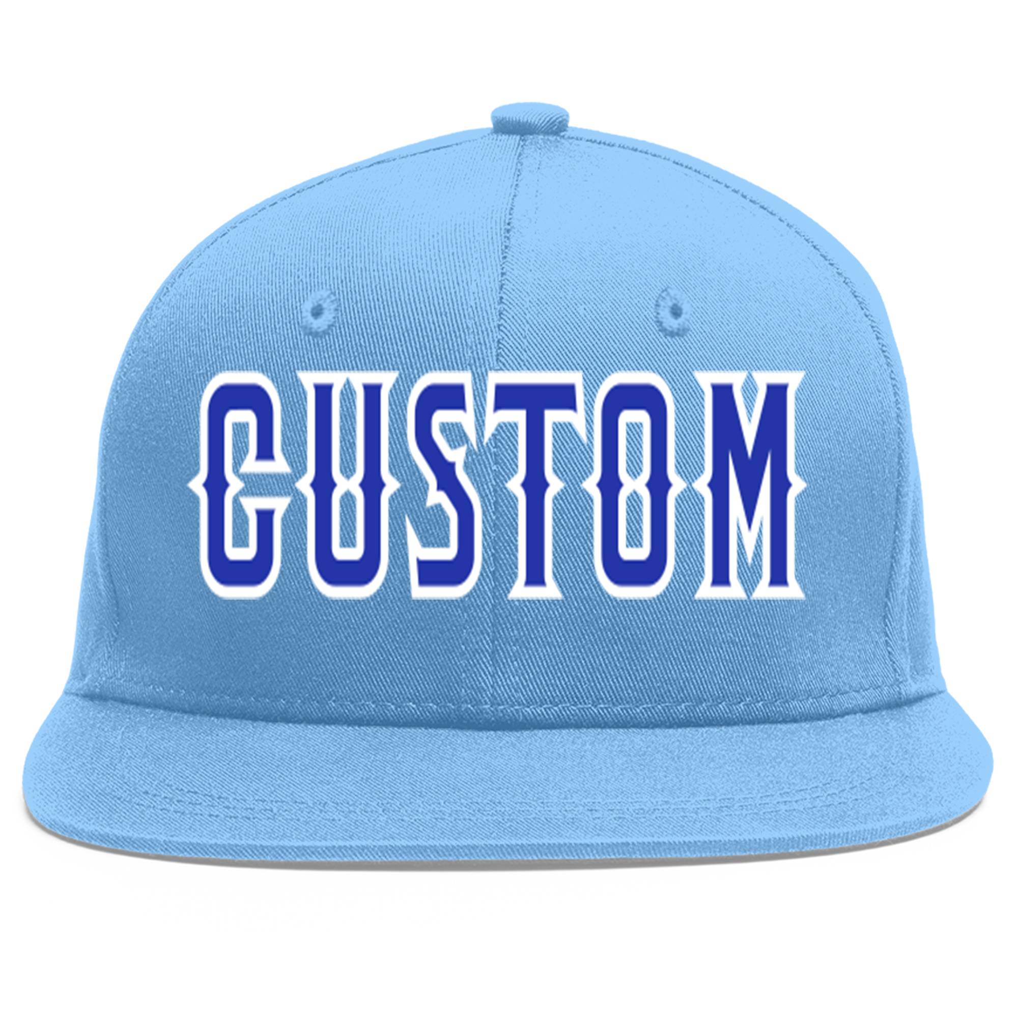 Casquette de baseball sport personnalisée bleu clair Royal-White Flat Eaves