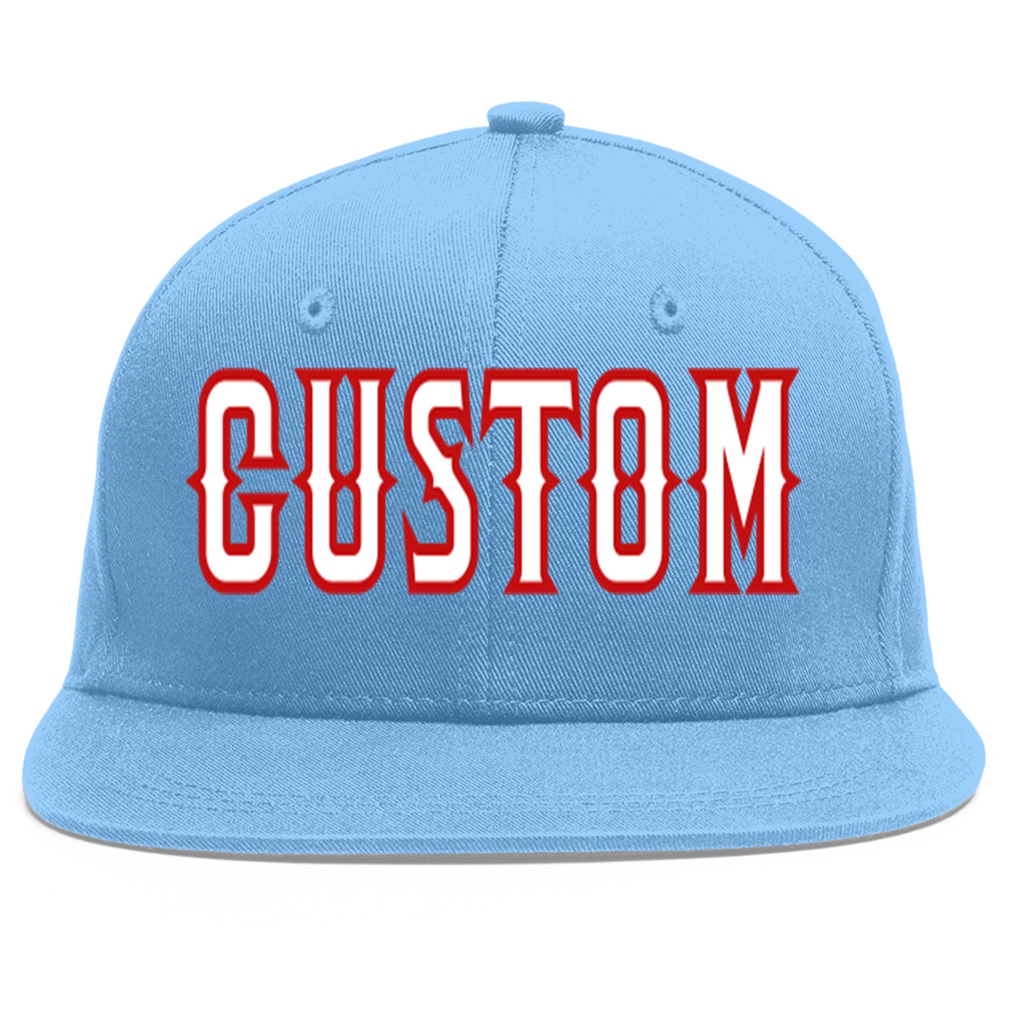 Custom Light Blue White-Red Flat Eaves Sport Baseball Cap