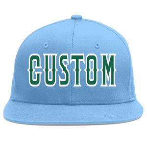 Casquette de baseball sport personnalisée bleu clair Kelly vert-blanc Flat Eaves