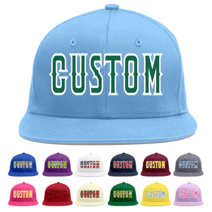 Casquette de baseball sport personnalisée bleu clair Kelly vert-blanc Flat Eaves