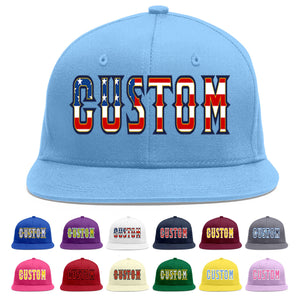 Custom Light Blue Vintage USA Flag-Gold Flat Eaves Sport Baseball Cap