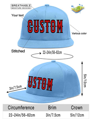 Custom Light Blue Red-Black Flat Eaves Sport Baseball Cap