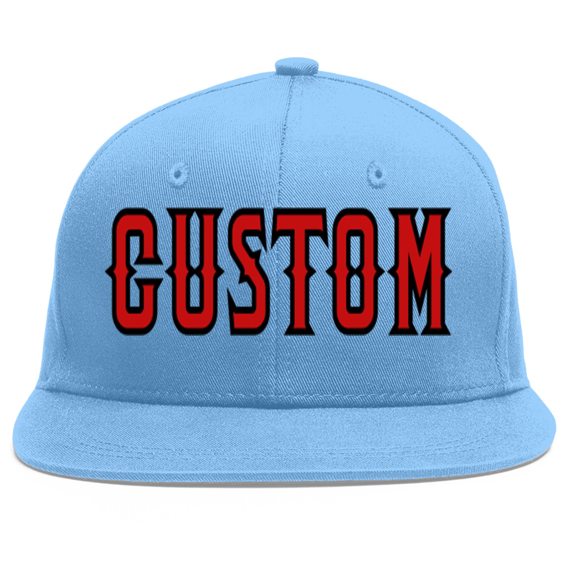 Custom Light Blue Red-Black Flat Eaves Sport Baseball Cap