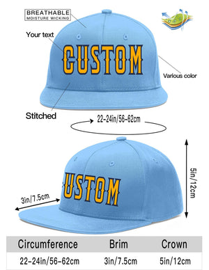 Custom Light Blue Yellow-Navy Flat Eaves Sport Baseball Cap