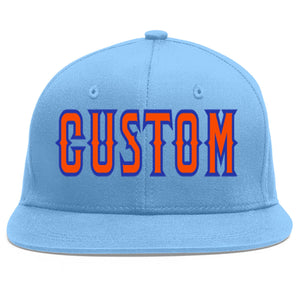 Casquette de baseball personnalisée bleu clair orange-royal Flat Eaves Sport