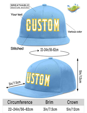 Custom Light Blue White-Gold Flat Eaves Sport Baseball Cap