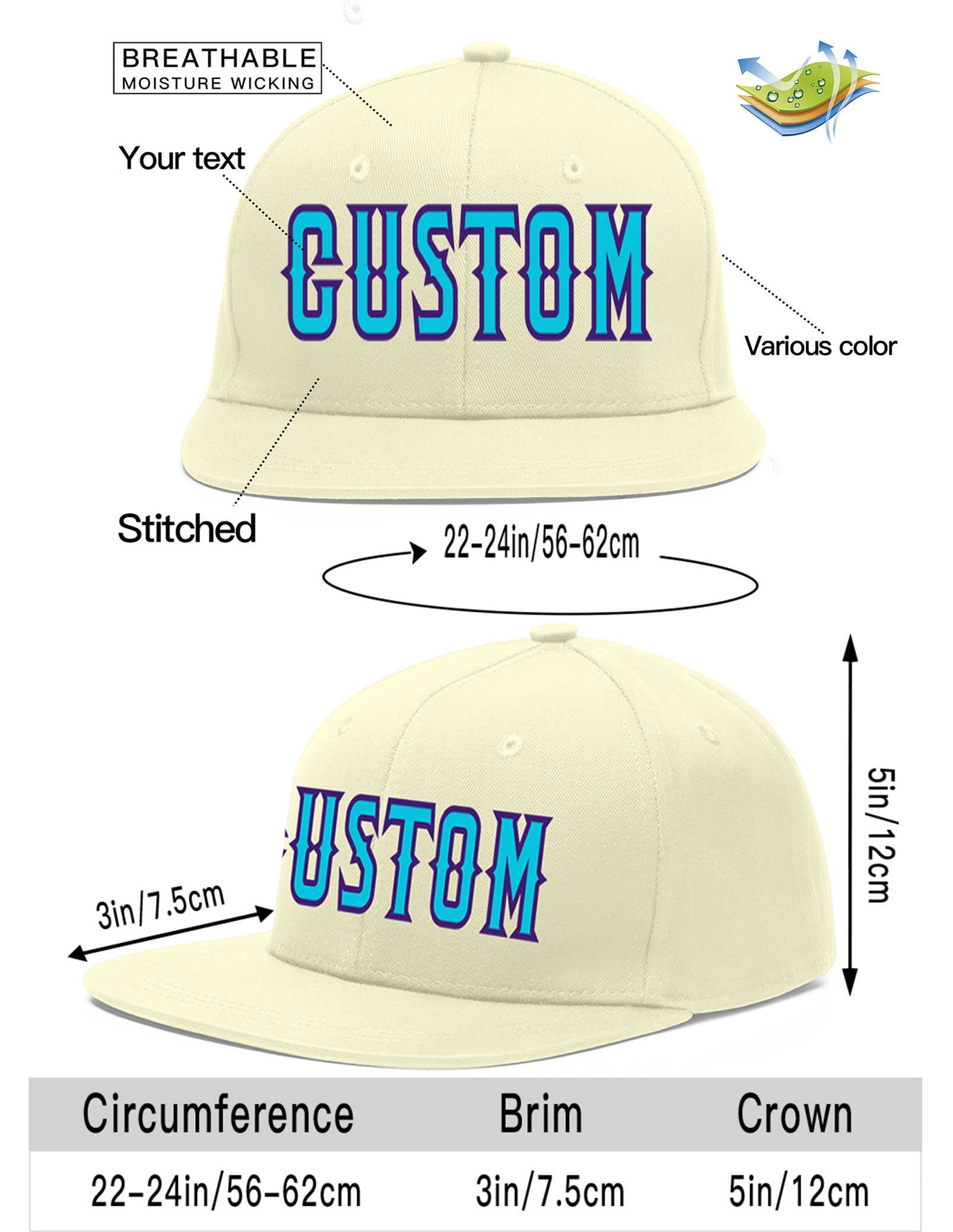 Custom Cream Light Blue-purple Flat Eaves Sport Baseball Cap