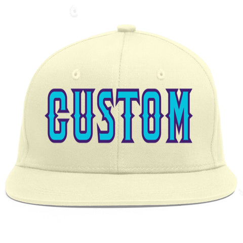 Custom Cream Light Blue-purple Flat Eaves Sport Baseball Cap