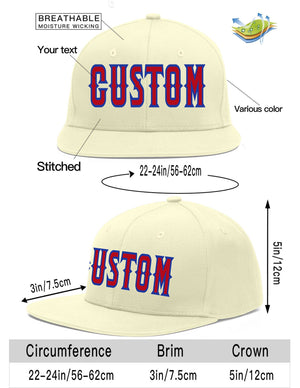 Custom Cream Red-Royal Flat Eaves Sport Baseball Cap