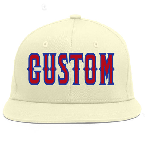 Custom Cream Red-Royal Flat Eaves Sport Baseball Cap