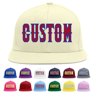 Custom Cream Red-Royal Flat Eaves Sport Baseball Cap