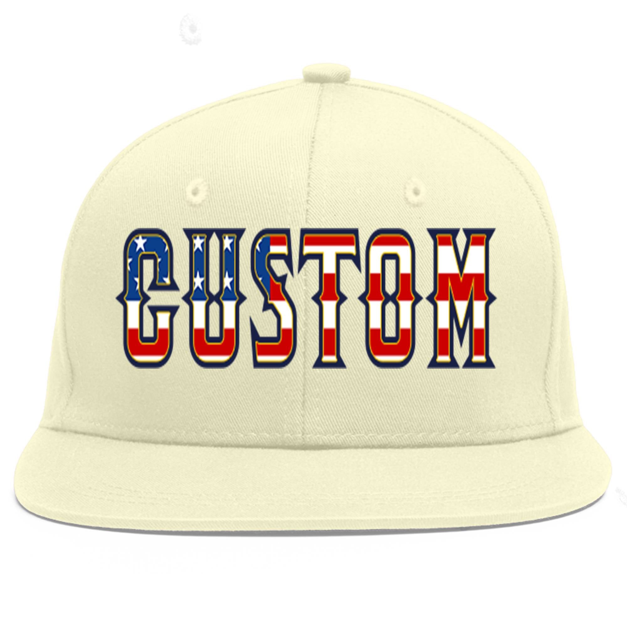 Custom Cream Vintage USA Flag-Gold Flat Eaves Sport Baseball Cap