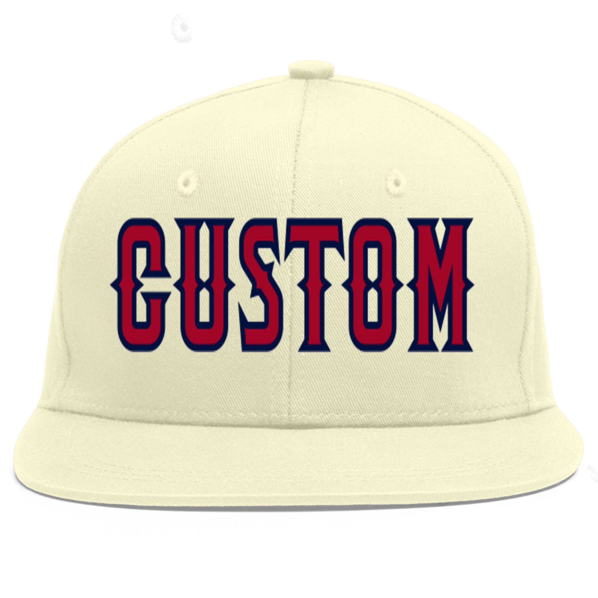 Custom Cream Red-Navy Flat Eaves Sport Baseball Cap