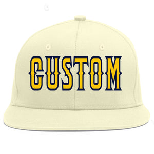 Custom Cream Gold-Navy Flat Eaves Sport Baseball Cap