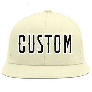 Custom Cream Black-White Flat Eaves Sport Baseball Cap