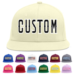 Custom Cream Black-White Flat Eaves Sport Baseball Cap