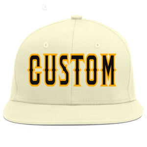 Custom Cream Black-Yellow Flat Eaves Sport Baseball Cap