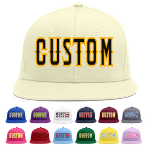 Custom Cream Black-Yellow Flat Eaves Sport Baseball Cap