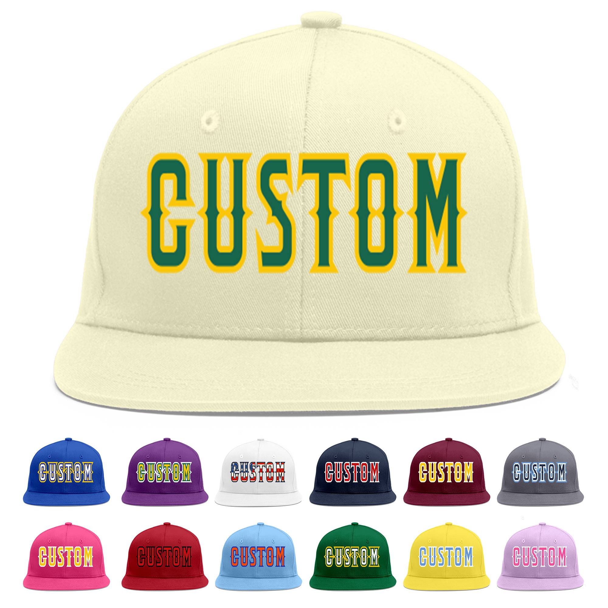 Casquette de baseball personnalisée Kelly Green-Gold Flat Eaves Sport