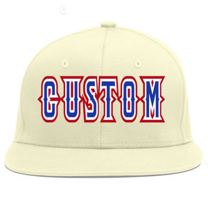 Custom Cream Royal-White Flat Eaves Sport Baseball Cap