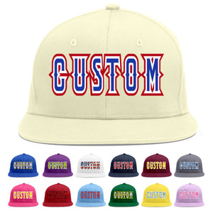 Custom Cream Royal-White Flat Eaves Sport Baseball Cap