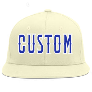 Custom Cream Royal-White Flat Eaves Sport Baseball Cap