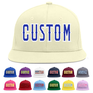 Custom Cream Royal-White Flat Eaves Sport Baseball Cap