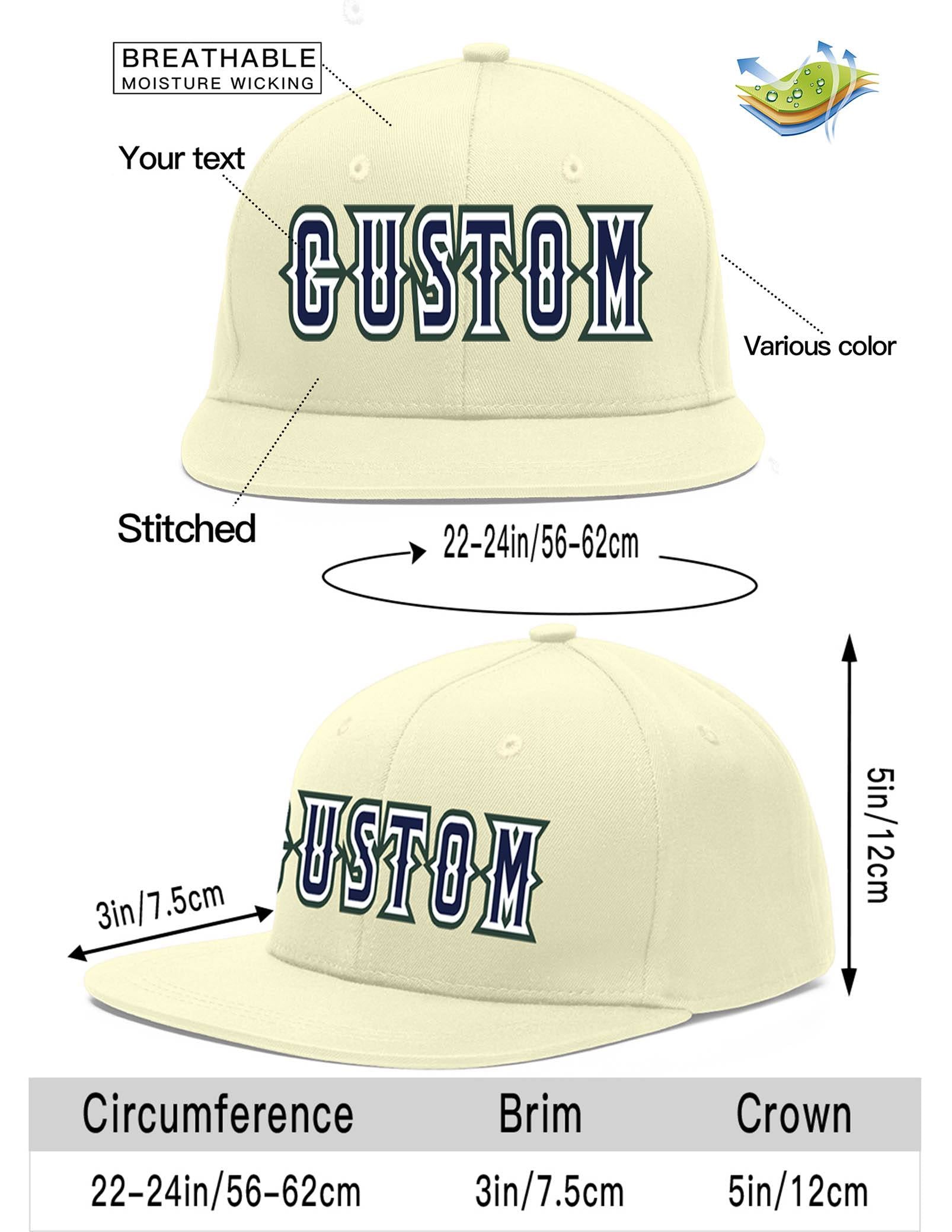 Custom Cream Navy-White Flat Eaves Sport Baseball Cap