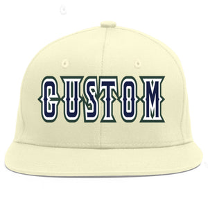 Custom Cream Navy-White Flat Eaves Sport Baseball Cap