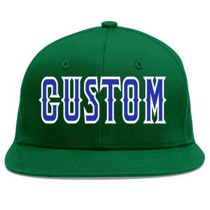 Custom Green Royal-White Flat Eaves Sport Baseball Cap