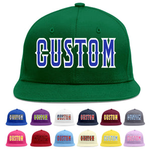 Custom Green Royal-White Flat Eaves Sport Baseball Cap