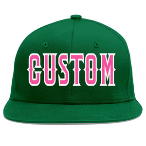 Custom Green Pink-White Flat Eaves Sport Baseball Cap