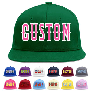 Custom Green Pink-White Flat Eaves Sport Baseball Cap