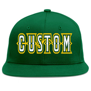 Custom Green White-Kelly Green Flat Eaves Sport Baseball Cap