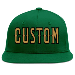 Custom Green Old Gold-Black Flat Eaves Sport Baseball Cap