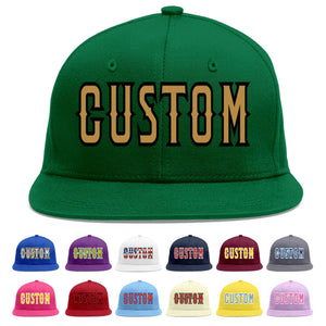 Custom Green Old Gold-Black Flat Eaves Sport Baseball Cap