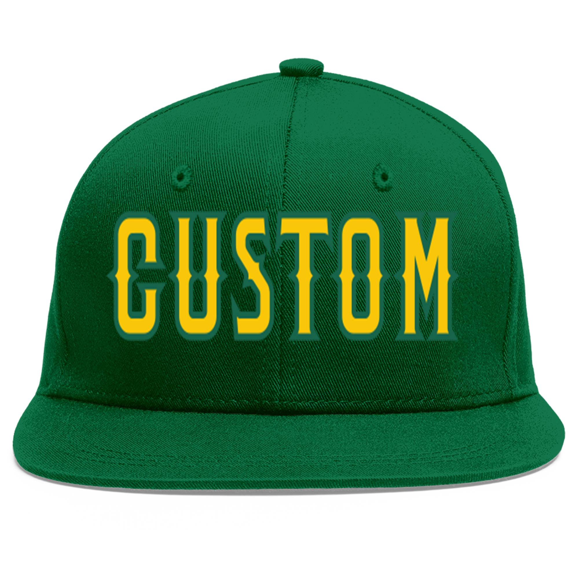 Custom Green Gold-Kelly Green Flat Eaves Sport Baseball Cap