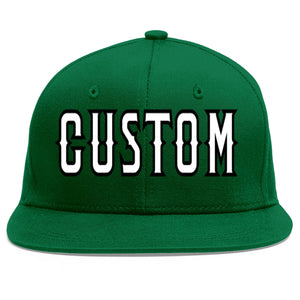 Custom Green White-Black Flat Eaves Sport Baseball Cap