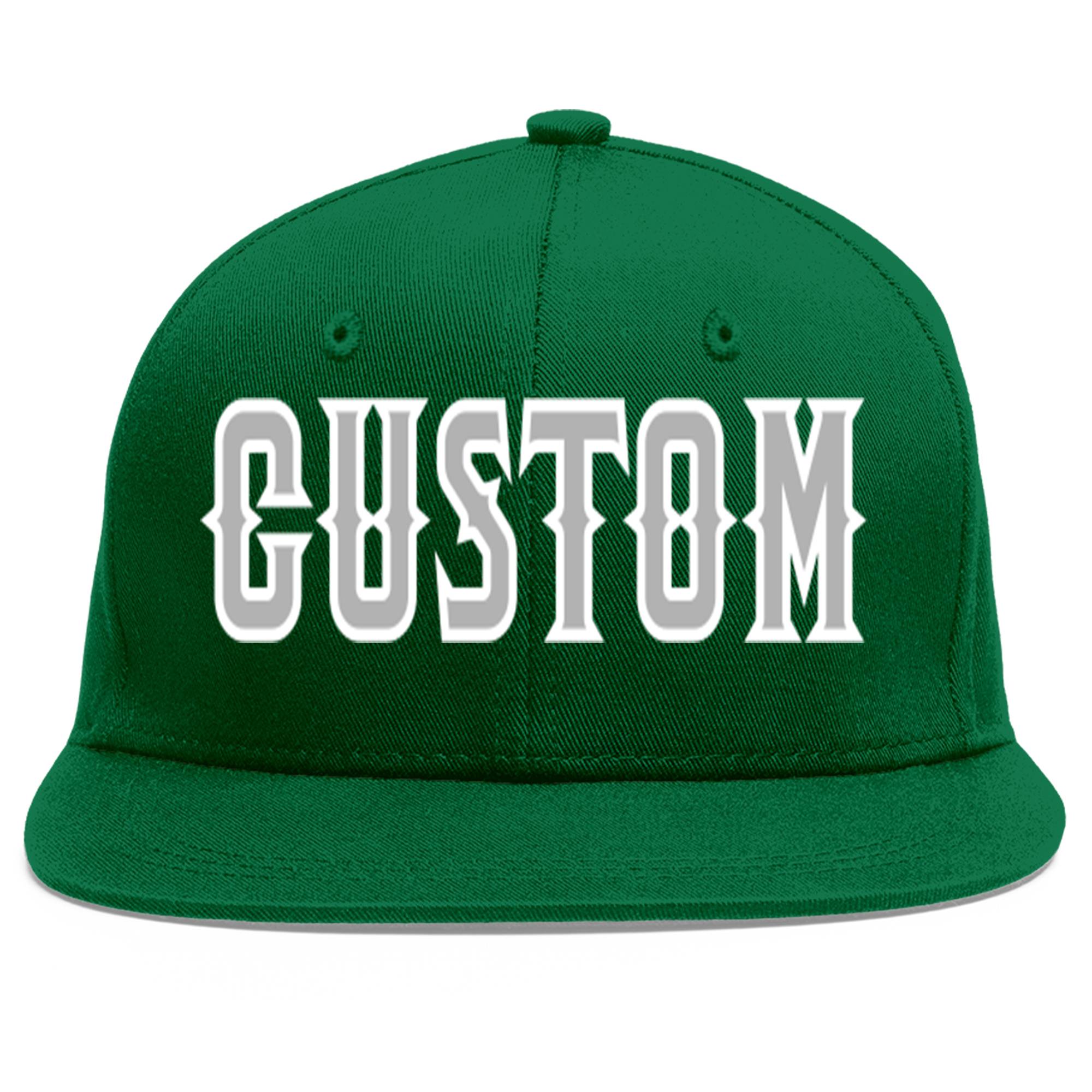 Custom Green Gray-White Flat Eaves Sport Baseball Cap