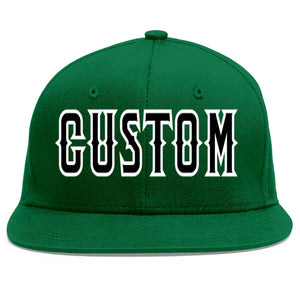 Custom Green Black-White Flat Eaves Sport Baseball Cap