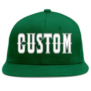 Custom Green White-Gray Flat Eaves Sport Baseball Cap