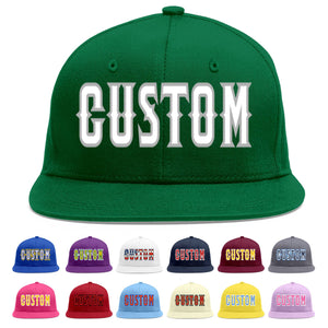 Custom Green White-Gray Flat Eaves Sport Baseball Cap