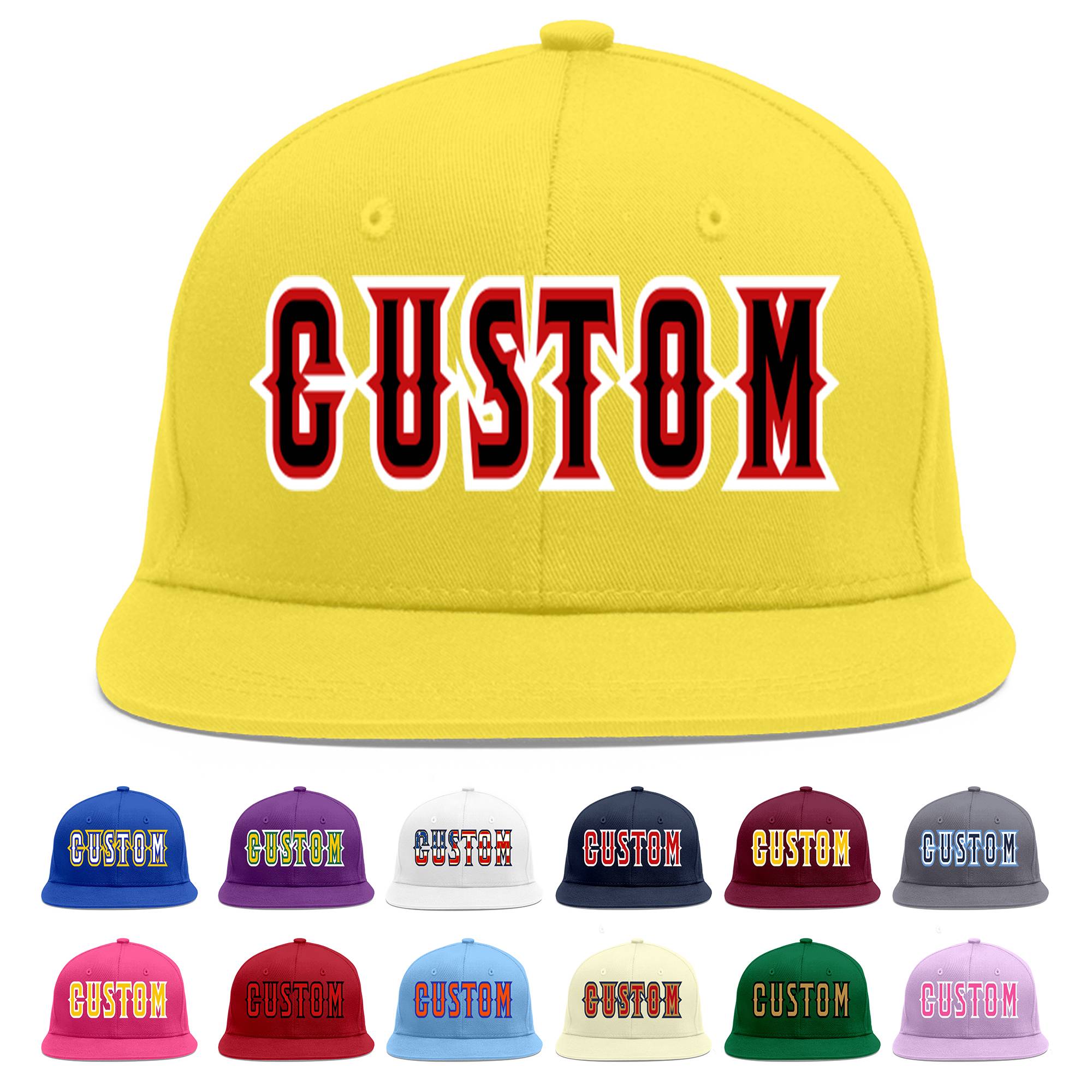 Custom Light Gold Black-Red Flat Eaves Sport Baseball Cap