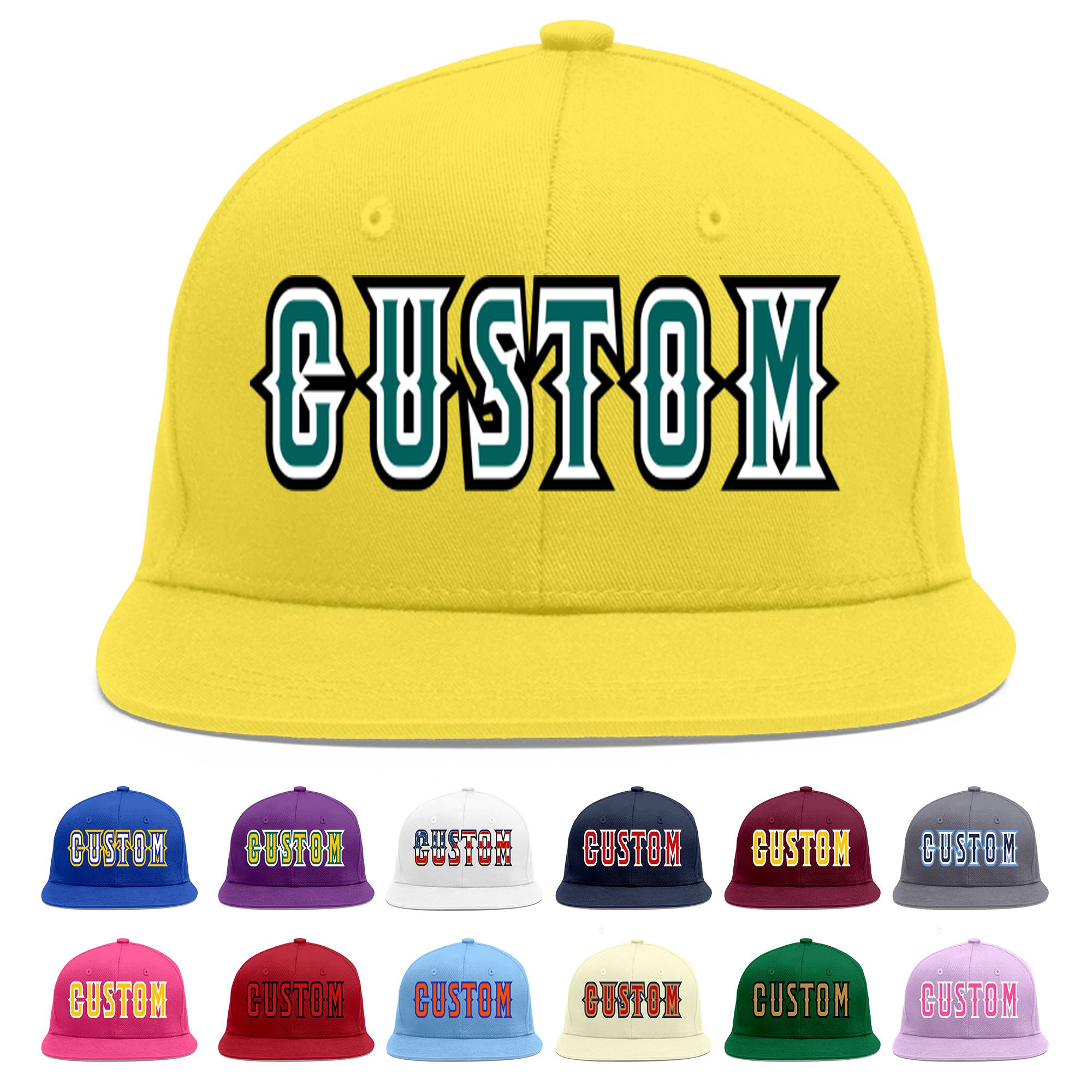 Custom Light Gold Aqua-White Flat Eaves Sport Baseball Cap