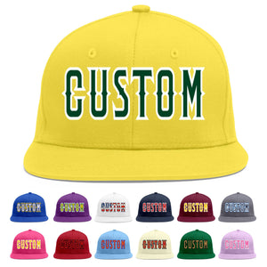 Custom Light Gold Green-White Flat Eaves Sport Baseball Cap